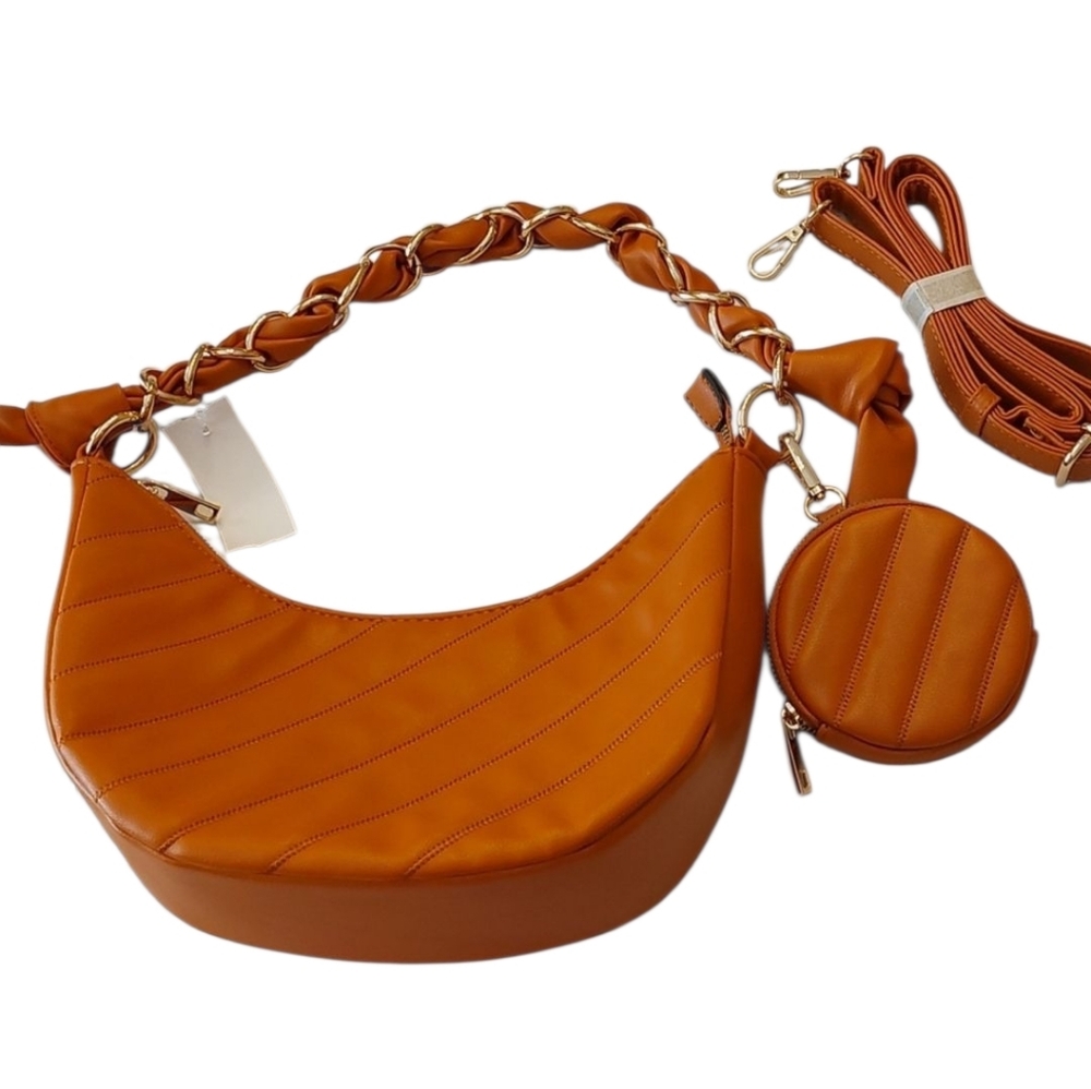 Kayla And Ava Faux Leather Shoulder Bag with Coin Purse NWT Maple Tan